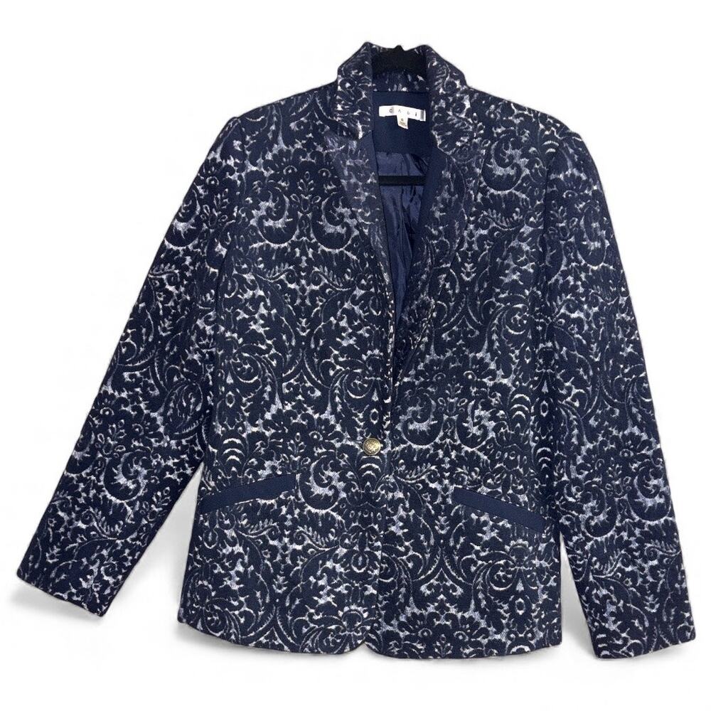 CAbi Jacquard Wool Blend Midnight Blue Damask Blazer size 8